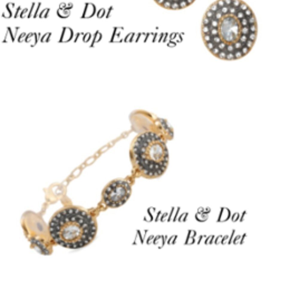 Stella & Dot Neeya Pavé Bracelet & Earrings Set Gold - Picture 7 of 11
